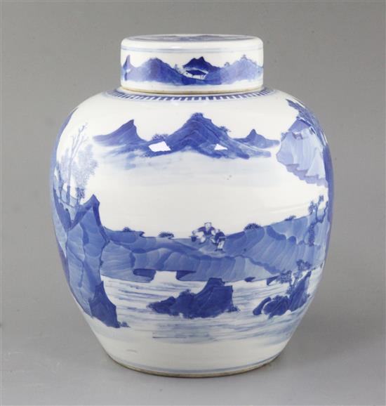 A Chinese blue and white ovoid jar and cover, 18th/19th century, height 23.2cm